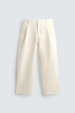 ZARA БРЮКИ RELAXED FIT СО СКЛАДКАМИ, ЖЕЛТОВАТО-БЕЛЫЙ