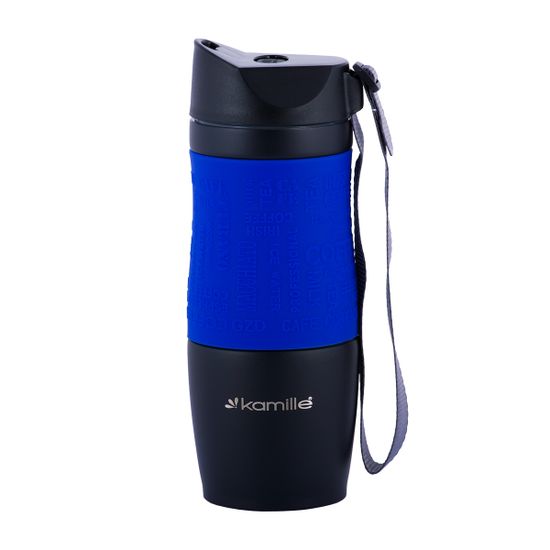 Термокружка 380 мл. из нержавеющей стали Kamille KM 2052A с TPR-вставкой и ремешком