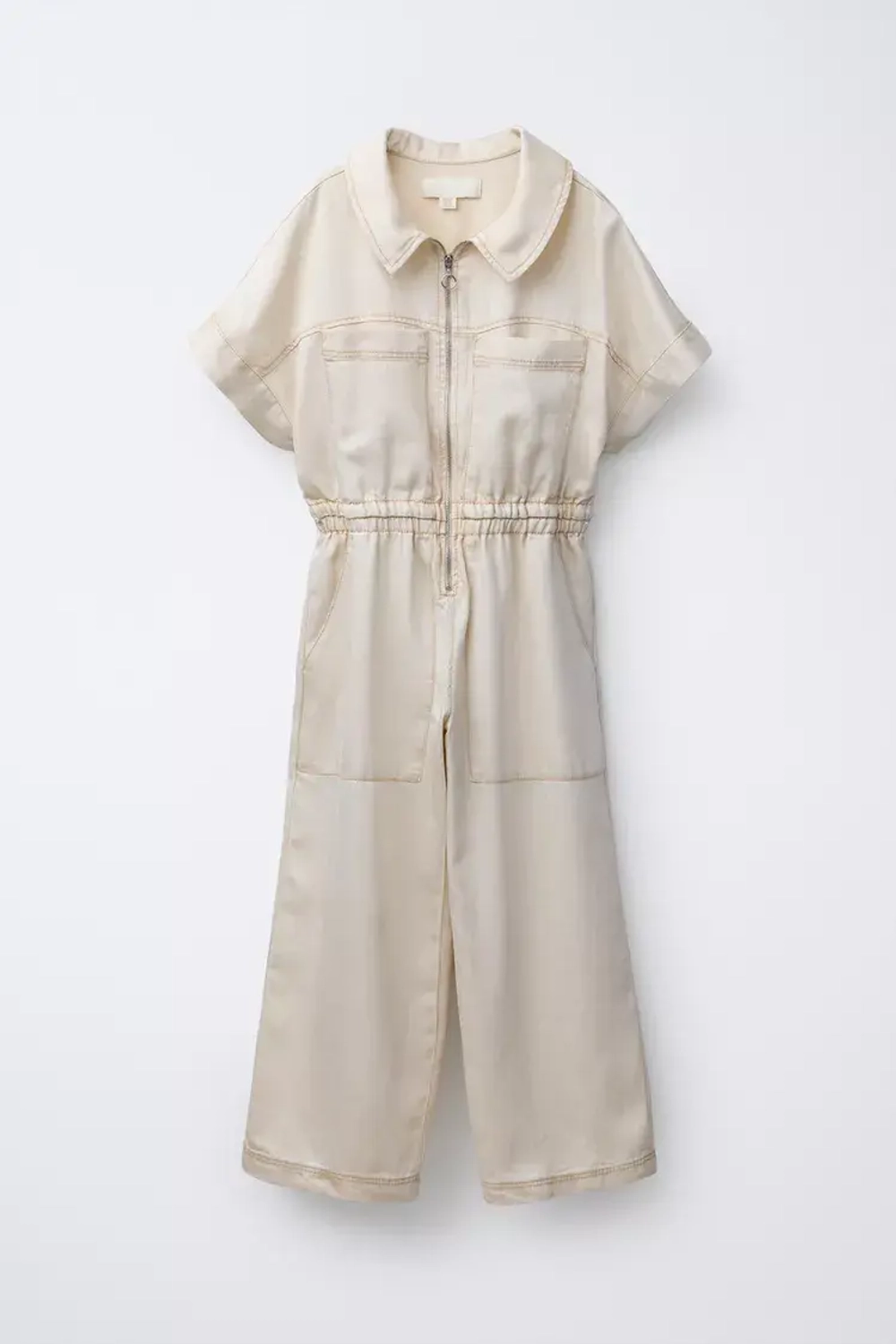 ZARA ДЛИННЫЙ СТРУЯЩИЙСЯ КОМБИНЕЗОН, БЕЖЕВЫЙ