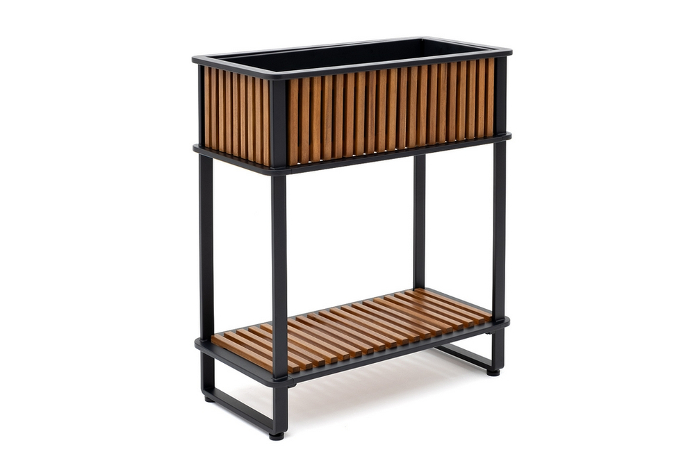 Кашпо-консоль  из акации Joygarden НОРД прямоугольное 84 см, темно-серый графит, коричневый