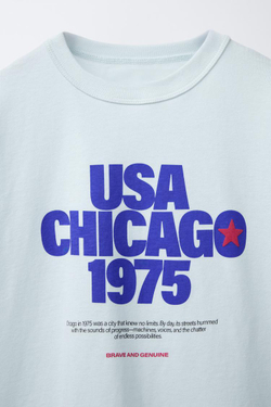 ZARA ФУТБОЛКА С НАДПИСЬЮ, ГОЛУБОЙ