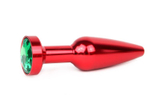 Удлиненная коническая гладкая красная анальная втулка с зеленым кристаллом - 11,3 см. (Цвет: зеленый)