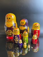 Матрешка полный набор из 10 предметов , с этикеткой, 18 см, дерево, узоры, ручная роспись, лакировка, винтаж, 1989 год