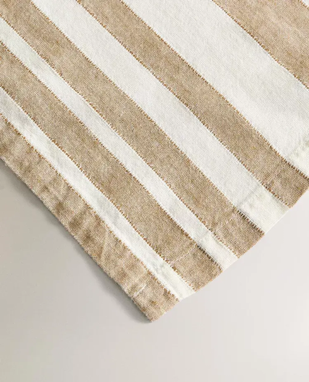 ZARA HOME ЛЬНЯНАЯ СКАТЕРТЬ В ПОЛОСКУ, СВЕТЛО-БЕЖЕВЫЙ