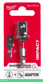 Адаптер ударный Milwaukee Shockwave 1/4" HEX-1/2" (4932478803)