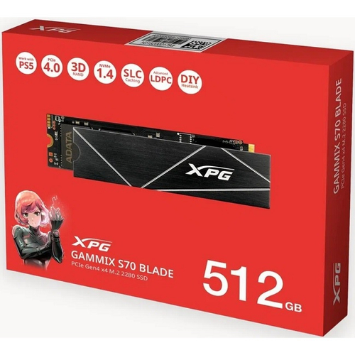 Жесткий диск SSD M.2 512Gb ADATA XPG GAMMIX S70 BLADE, 7200/2600MBs, 510000 IOPS, TLC, PCI-E4.0 x4 (AGAMMIXS70B-512G-CS)