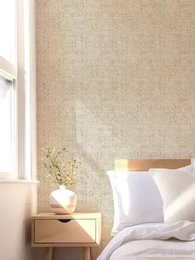 Обои виниловые флизелиновые Мешковина бежевая, метровые, для коридора (VILIA, 1015-61)