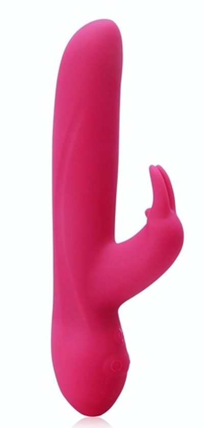 Розовый силиконовый вибратор с клиторальным отростком и 7 режимами вибрации - 21 см. (Цвет: розовый)