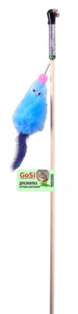 Махалка Мышь с мятой голубой мех с хвостом из нат. норки на веревке GoSi этикетка флажок sh-07182