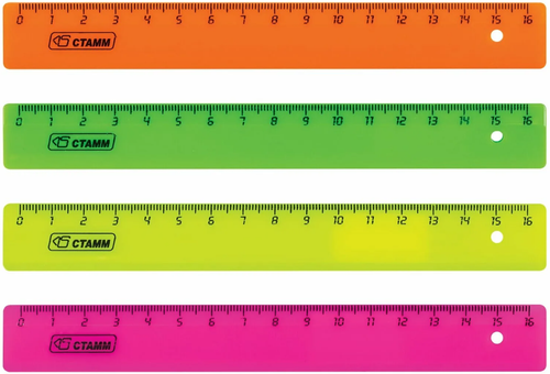 Линейка 16см флоуресцентная ассорти 4 цвета СТАММ