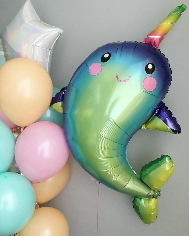 AN Шар Фигура Нарвал Дельфин с радужным рогом 39"/99*73 см (БГ-47)