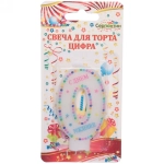 Свеча для торта Цифра Яркие краски «0» 6 см