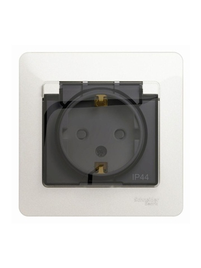 Розетка 1-м СП Glossa 16А IP44 с заземл. защ. шторки с крышкой в сборе перламутр. SE GSL000648