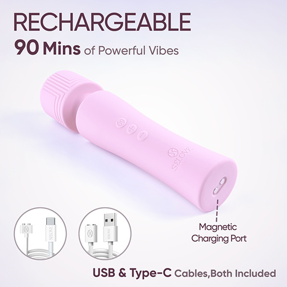 Розовый мощный мини вибратор-вонд 20,3см Selove Pulse Mini Wand Powerful with Deep Rumbly Vibrations Pink