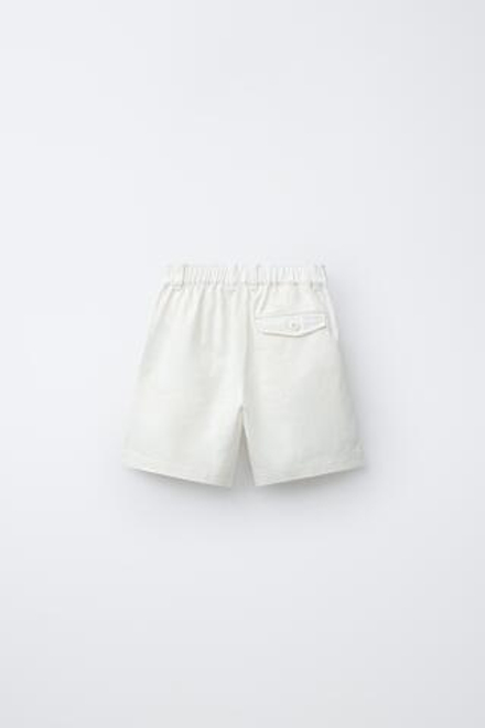 ZARA ШОРТЫ ИЗ СМЕСОВОГО ХЛОПКА И ЛЬНА, ЭКРЮ