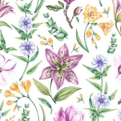 Цикорий, лилии, фрезия, магнолии и эвкалипт