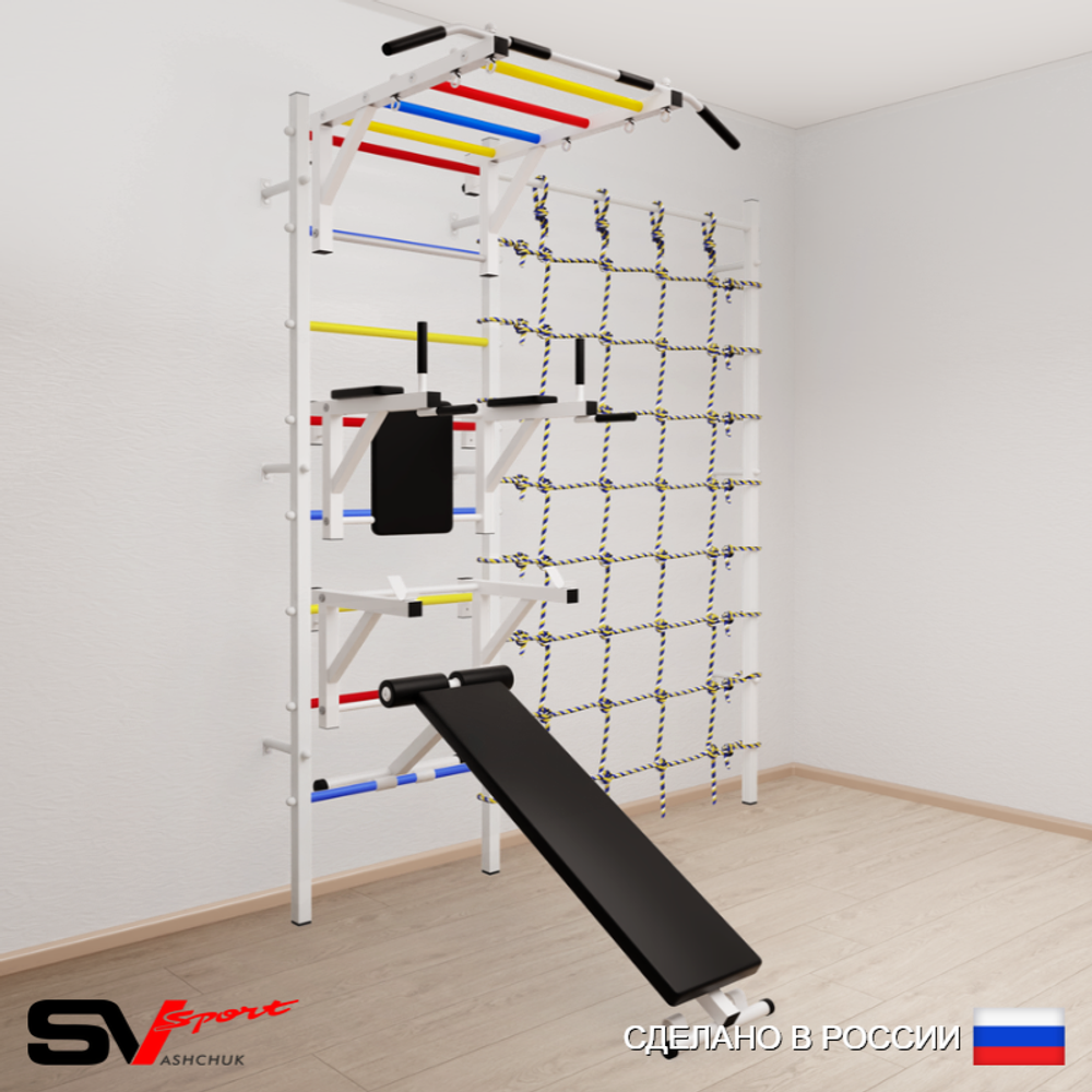 Шведская стенка Sv Sport усиленная 6260 (Турник рукоход/Брусья/Стойка/Скамья/Канатный лаз)
