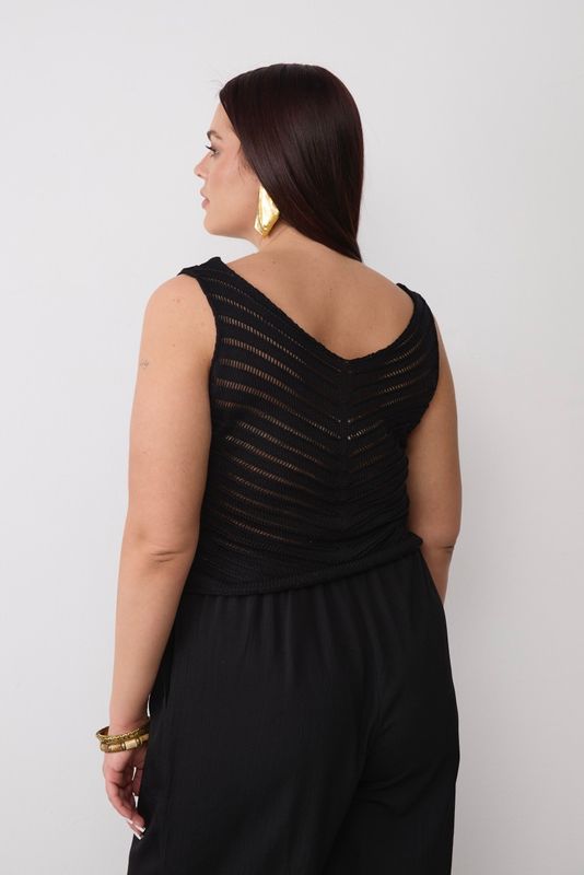 Майка вязаная ажурная, черный