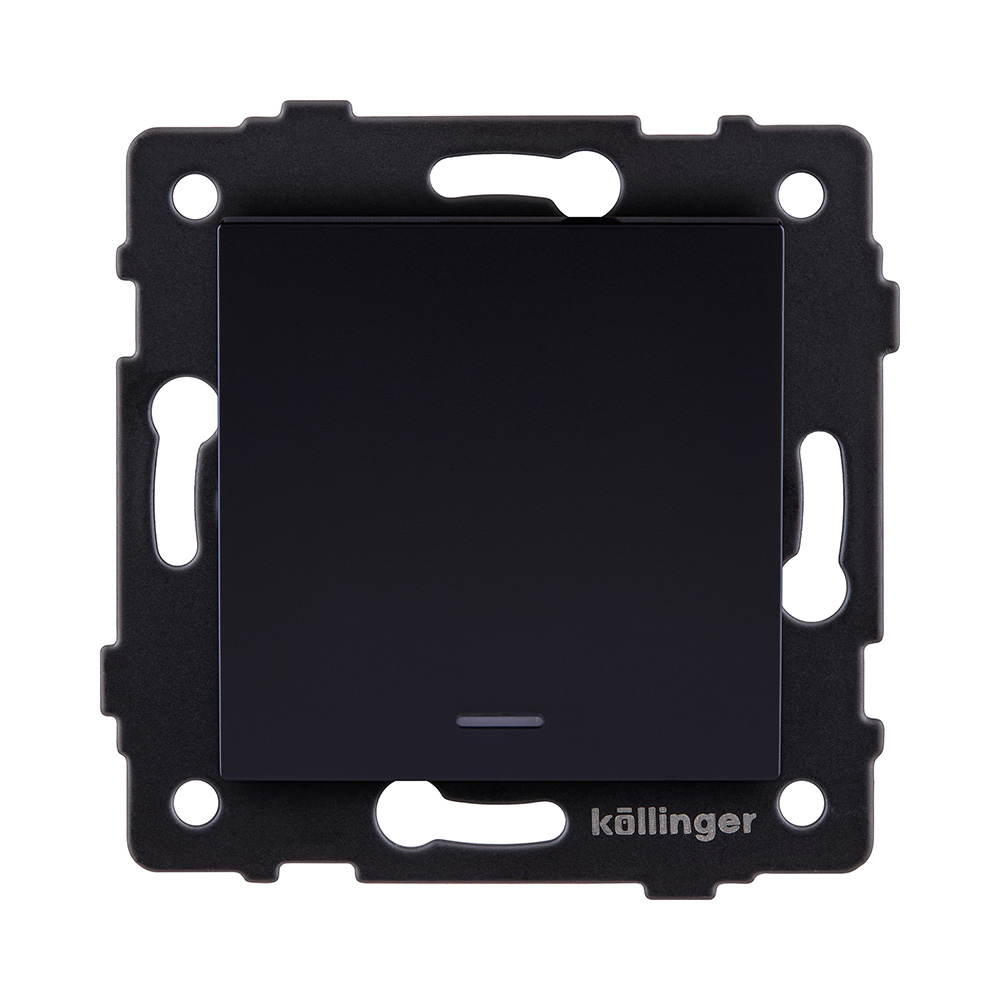 Выключатель кнопочный 1-клавишный 10А/250В с LED подсветкой, черный Kollinger REA-S-013BK для Aspekt, Eleganz, Reflex