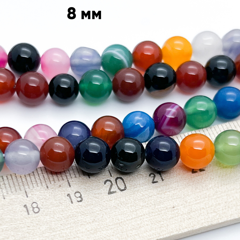 Агат тонированный микс, диаметр 8,2-8,3 мм, цена за 22-23 шт (1/2 нити)
