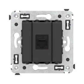 Розетка компьютерная RJ-45 без шторки в стену, кат.5е одинарная, Avanti, Черный матовый 4412663 DKC