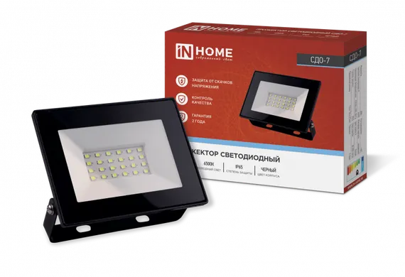 Прожектор светодиодный СДО-7 30Вт 230В 6500К IP65 черный IN HOME