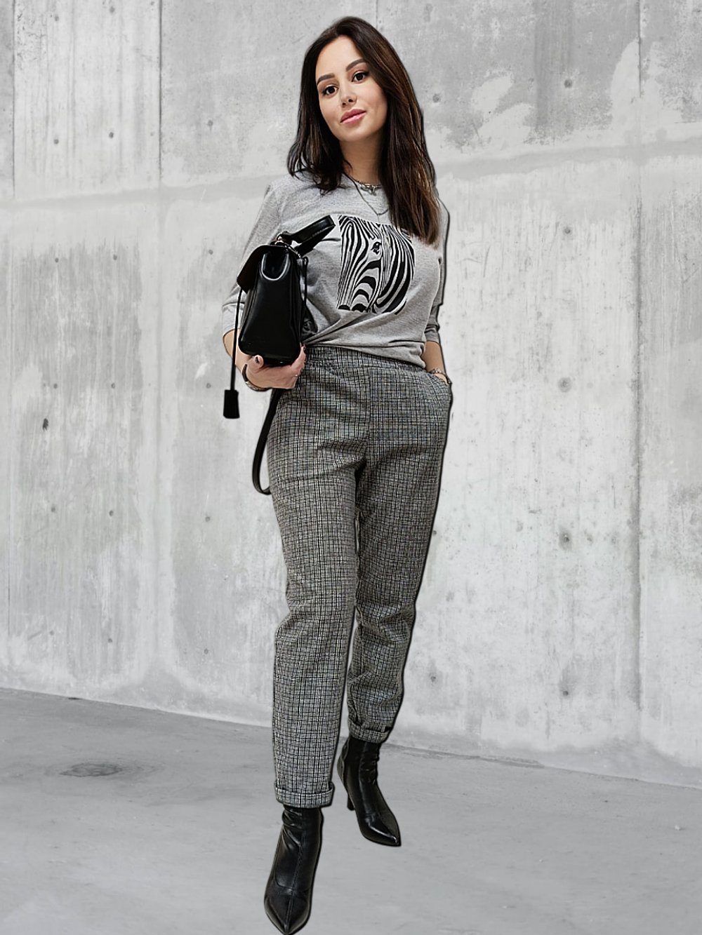 21402 Брюки женские классические джерси серая клетка (60-158)