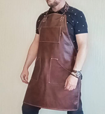 Кожаный рыжий с разводами фартук из итальянской кожи БогомолOFF Классик Коньяк BG00405 с эксклюзивной гравировкой