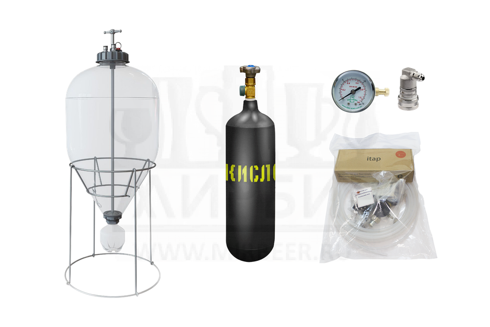 Комплект: ЦКТ Fermenter King Gen 3, 35 л + манометр + фитинг газовый с резьбой + Комплект для карбонизации в корнелиус кеге + баллон углекислотный 2 л