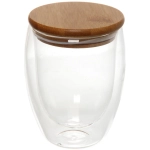 Стакан стеклянный с двойными стенками 350мл «Хай-Тек» с бамбуковой крышкой