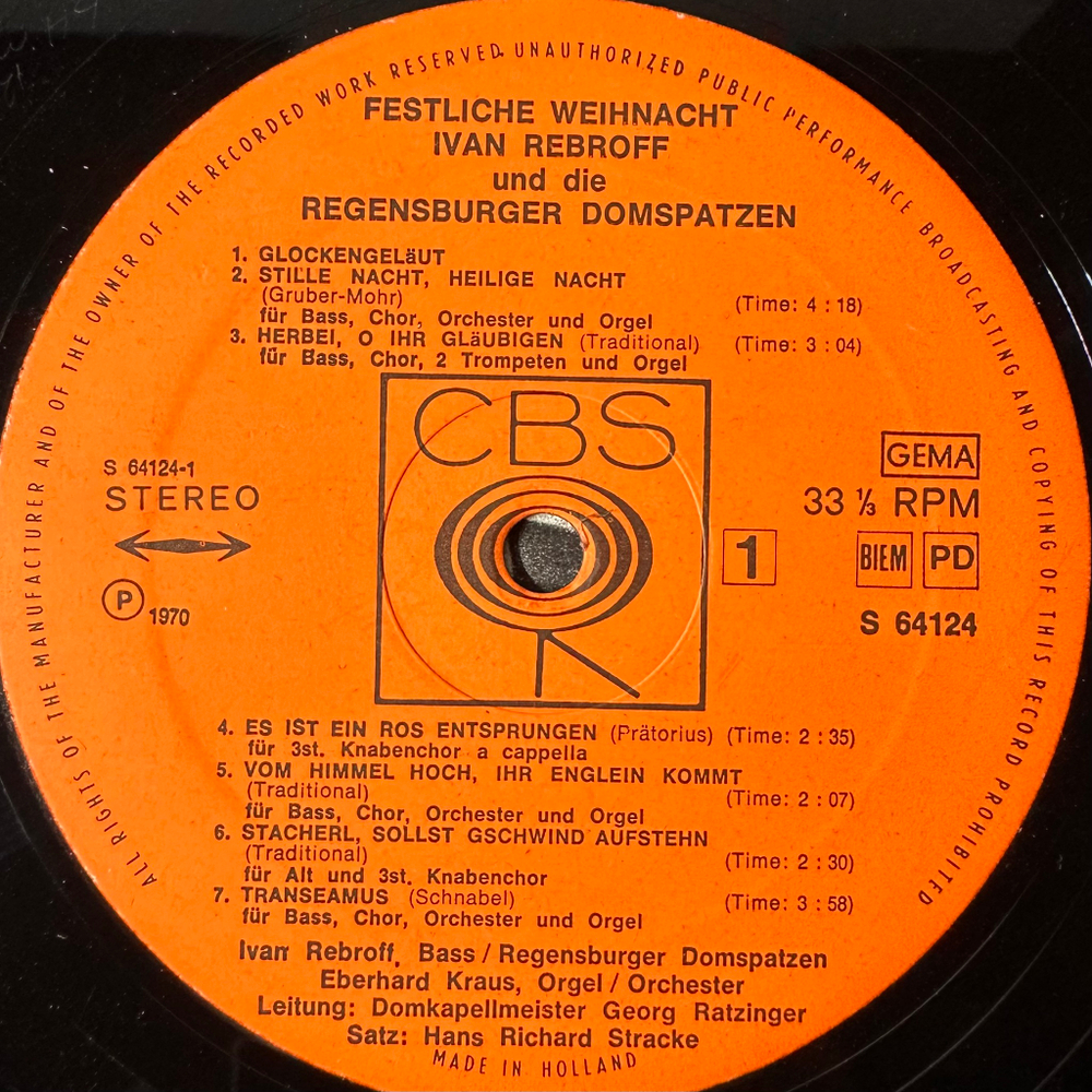 Ivan Rebroff Und Die Regensburger Domspatzen ‎– Festliche Weihnacht (Голландия 1970г.)