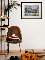 Картина авторская акварельная в паспарту 30х40 см на стену для интерьера "Причал в Березово. Вечер"