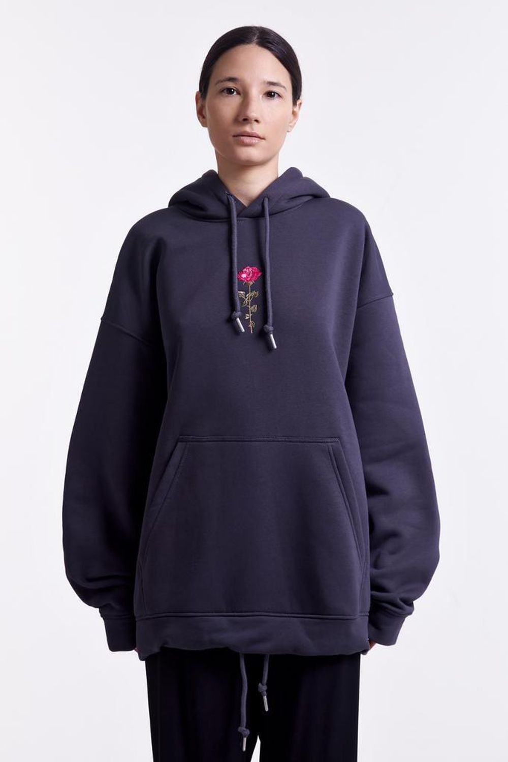 Худи Гербарий Роза Warm со шнурком в поясе темно-серый