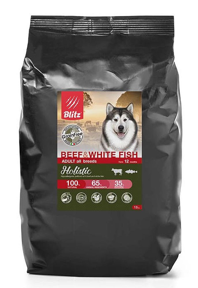 BLITZ ADULT BEEF &amp; WHITE FISH/беззерновой корм для взр. собак Говядина &amp; Белая рыба/12 кг