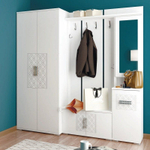 Шкаф для одежды распашной с зеркалом и полками Белый Поры Дерева/Белый Глянец, 130х51х222 см Тиффани RINNER мебельная фабрика