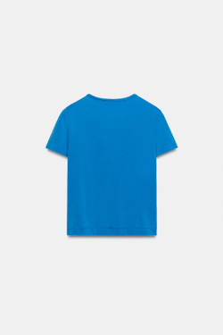 ZARA ФУТБОЛКА С БЛЕСТЯЩИМ ТЕКСТОМ И ЭФФЕКТОМ ПОТЕРТОСТИ, СИНИЙ