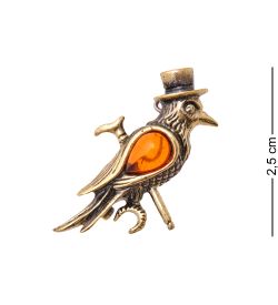 AM-3533 Брошь «Чижик-Пыжик» (латунь, янтарь)