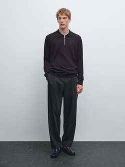 Massimo Dutti Свитер поло с молнией, темно-синий