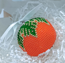 Елочная Игрушка, Шарики на Елку из Бисера, Ручная работа, Мандаринка