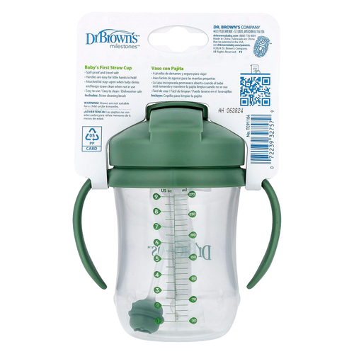 Dr. Brown's, Соломенная чашка для малышей, от 6 месяцев, оливковая зелень, 270 мл (9 унций)