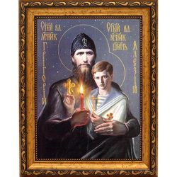 Григорий Распутин с царевичем Алексеем. Икона Николая Гурьянова. Икона на холсте.