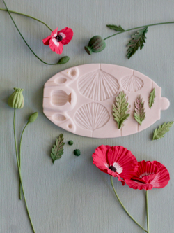 Силиконовый молд "Цветки, листья, коробочкии бутоны мака".