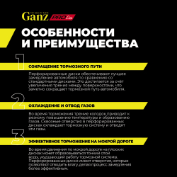 Диск тормозной GANZ задний перфорированный PRO-Line с покрытием (комплект - 2 шт) FORD Focus III 11 Арт.: GIJ06009S