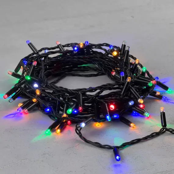 Светодиодная гирлянда с колпачком 100 разноцветных LED ламп 10 м., мерцание, 220-230 В., черный провод ПВХ, IP65, LTC (PST100BLWCAP-11-2M)
