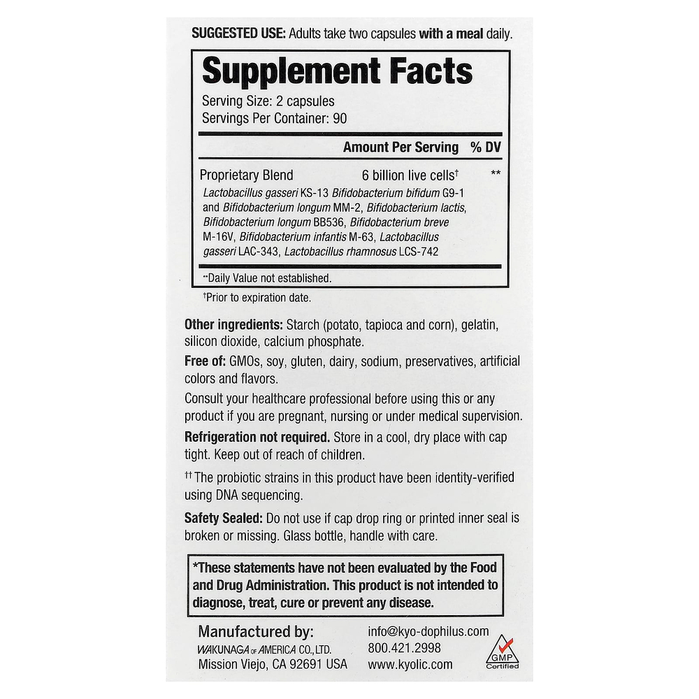 Kyolic, Kyo-Dophilus®, Multi 9, пробиотик, 180 капсул