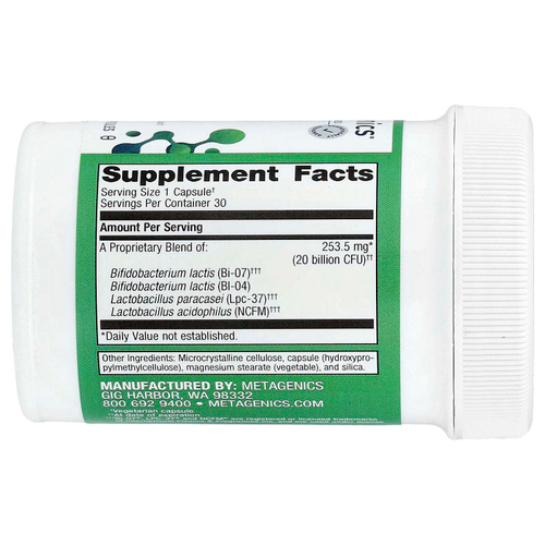 Metagenics, UltraFlora®, восстанавливающий пробиотик, 30 капсул (253,5 мг (20 млрд КОЕ) в 1 капсуле)