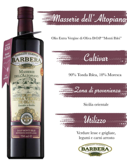 Оливковое масло BARBERA "MASSERIE dell`ALTOPIANA", D.O.P. Monti Iblei, Extra Virgin, 750 мл, Италия