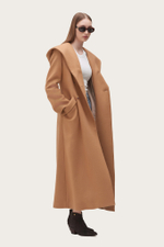Бежевое шерстяное пальто "Элен" с капюшоном