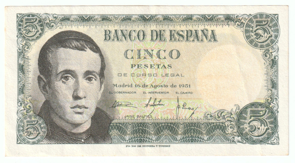 Spain, 5 Pesetas, 1951, UNC