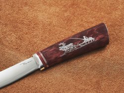 Якутский нож "Амга", сталь Х12МФ, рукоять гранатовая стабилизированная карельская береза / рисунок